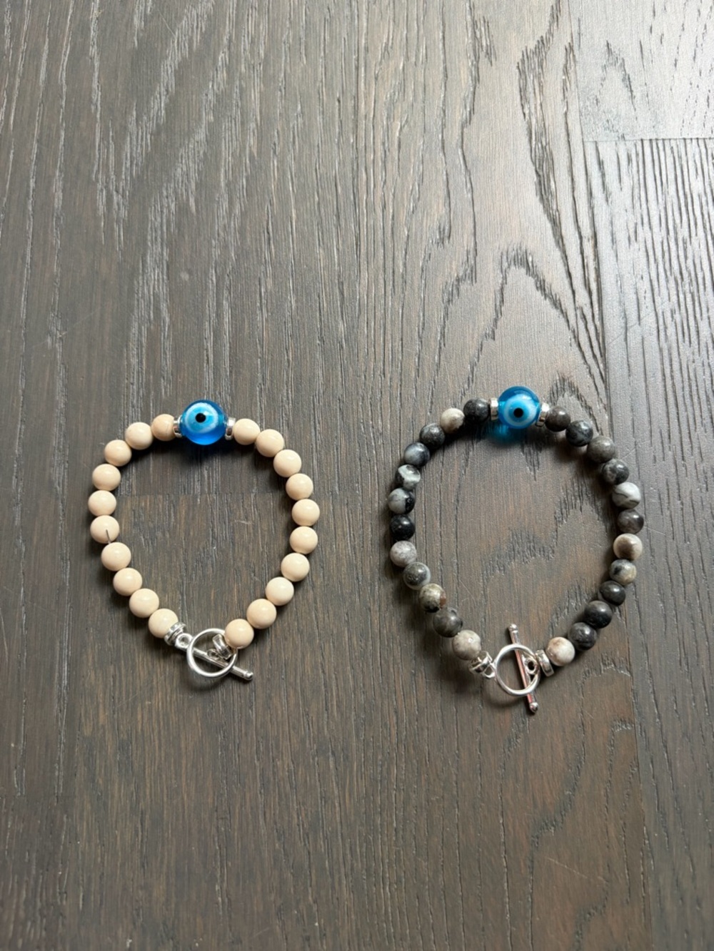 Set of evil eye stone and glass bead bracelets made by urs truly :)
